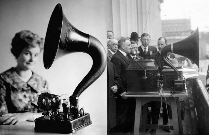 Primeiros gramofones e rádios com alto-falantes eletrodinâmicos em 1916 - História da guitarra